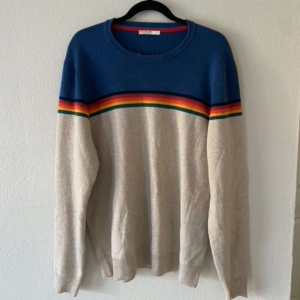 Marine Layer Archive Men's Sweater Cream and Navy Size L